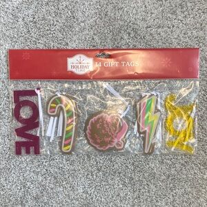 Holiday Time Festive Gift Tags Set - Pink, Green, Yellow Christmas